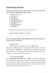 English Worksheet: wonders of the world reading comprehension