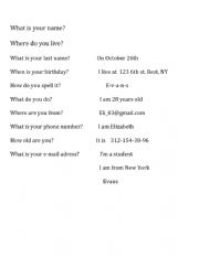 English Worksheet: Personal information