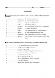 English Worksheet: part of speech