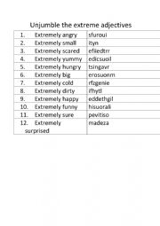 English Worksheet: Unjumble extreme adjectives 