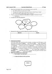 English Worksheet: 4th form inventions related words