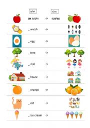 English Worksheet: Indefinite article and plurals