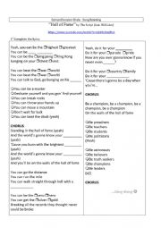 English Worksheet: Listening comprehension Song Hall of Fame