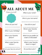 English Worksheet: ALL ABOUT ME 
