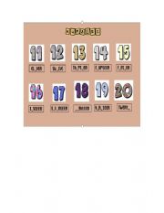 English Worksheet: Numbers 11 to 20