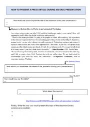 English worksheet: HOW TO PRESENT A PRESS ARTICLE IN ENGLISH