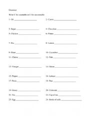 Countable and Uncountable nouns assessment