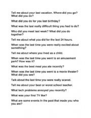 English Worksheet: Free Talk- Simple Past tense