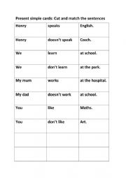 English Worksheet: Present simple cards