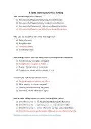 English Worksheet: 5 ways to improve your critical thinking 