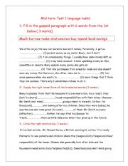 English Worksheet: 9th form mid term test 1 language