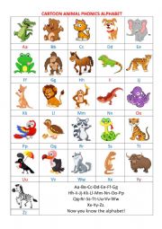 English Worksheet: Cartoon animal phonics alphabet
