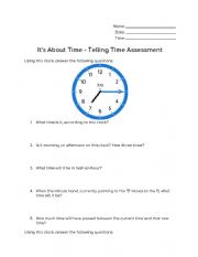 English Worksheet: Telling Time Assessment
