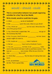 English Worksheet: Planning a Day Trip to Sea World