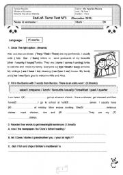 English Worksheet: end of term test n1 7th fom tunisian school