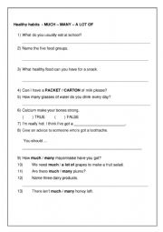 English Worksheet: Healthy  - Much - Many - A LOT OF