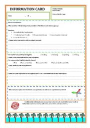 English Worksheet: Information card