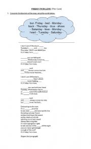 English Worksheet: Friday I�m in love by The Cure