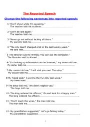 English Worksheet: the reported speech