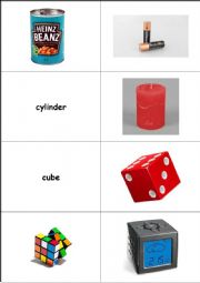 English Worksheet: 3D shapes matching cards.  Sphere, cylinder, cube, cuboid, pyramid