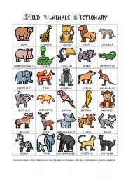 English Worksheet: Wild Animals Pictionary