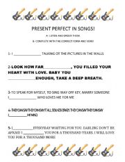 English Worksheet: present perfect in songs