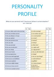 English Worksheet: Personality profile