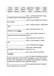 English Worksheet: Spelling Words Definitions Grade 4 Week 8