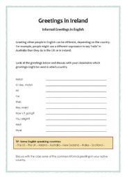 English Worksheet: Greetings in Ireland - Informal Greetings