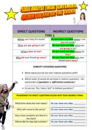 English Worksheet: INDIRECT QUESTIONS THEORY & PRACTICE