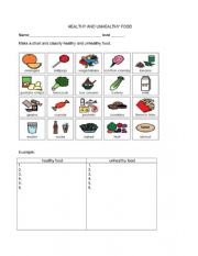 English Worksheet: HEALTHY AND UNHEALTHY FOOD