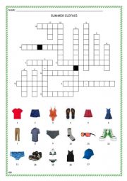 English Worksheet: SUMMER CLOTHES CROSSWORDS