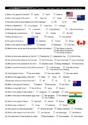 English Worksheet: English speaking countries quiz