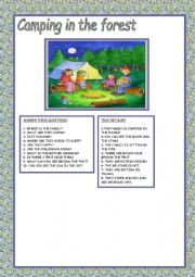 English Worksheet: Camping in the forest