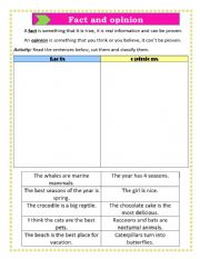 English Worksheet: facts and opions