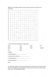 English Worksheet: Parts of the body-  Physical description: can/cant , has/ hasnt got