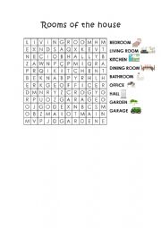 English Worksheet: Hidden words - Rooms of the house