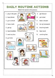 English Worksheet: Daily routine actions