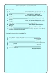 English Worksheet: Present Continuous Simple Present Practice