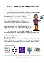 English Worksheet: Independence Day - how do we celebrate it in Israel?