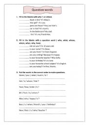 English Worksheet: question words