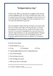 English Worksheet: Israel Independence Day