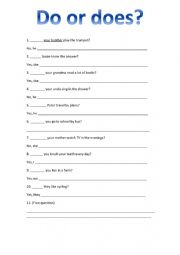 English Worksheet: Do or Does