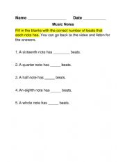 English Worksheet: Music Notes