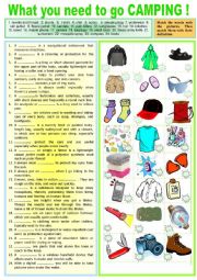 What you need to go camping! - Vocabulary + KEY