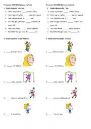 English Worksheet: Pronous his