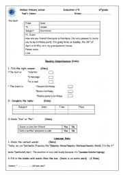 English worksheet: evaluation 