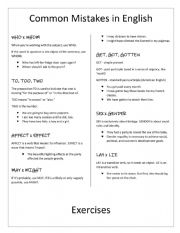 English Worksheet: Common Mistakes in English