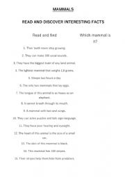 English Worksheet: Mammals info search