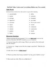 English Worksheet: TedTalk Video: Looks arent everything. Believe me, Im a model. Discussion Worksheet